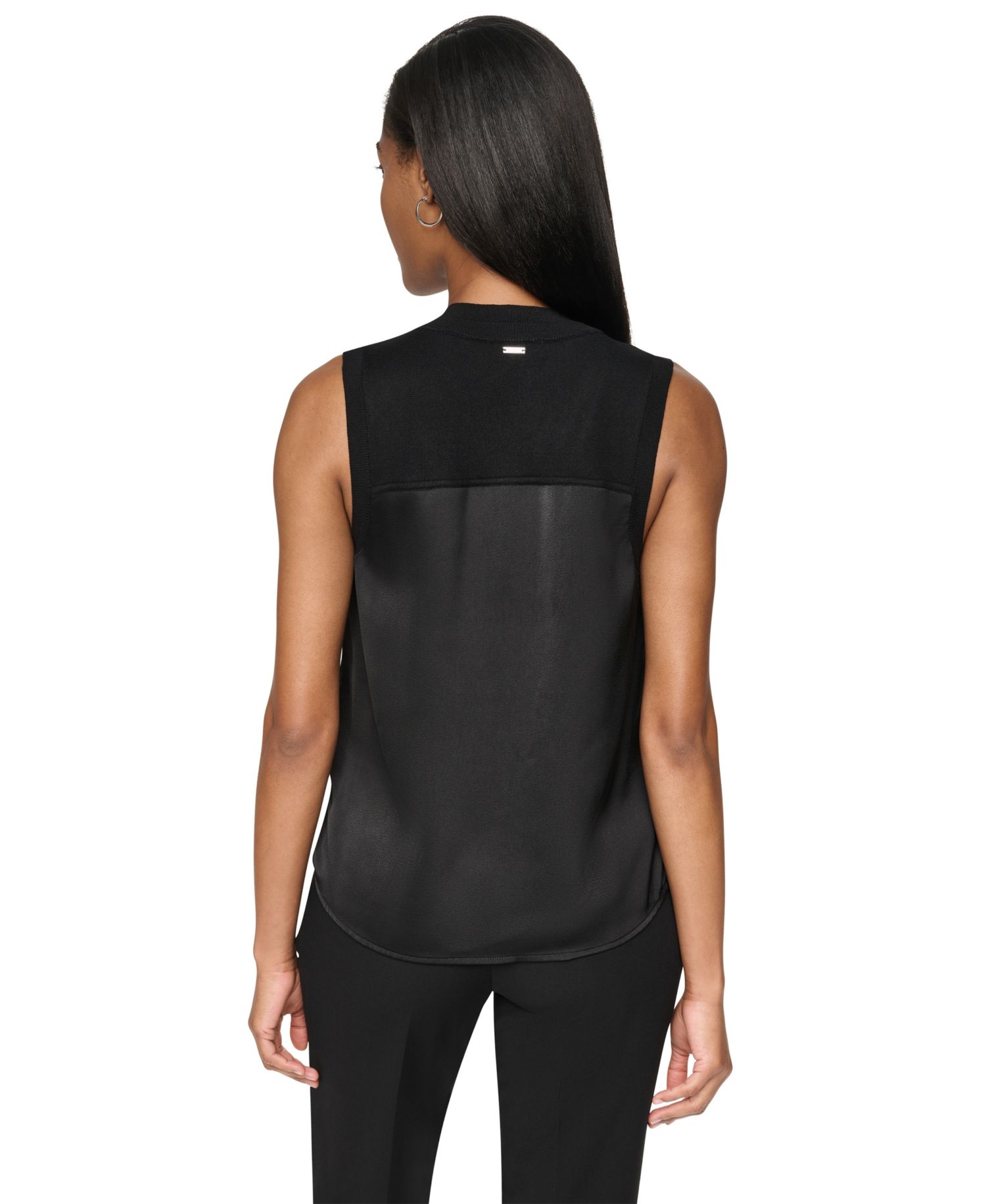 Petite Mix Media V-Neck Sleeveless Pull-On Top