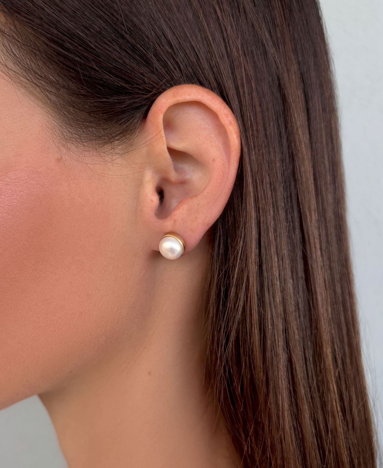 Gold Natural Freshwater Pearl Button Stud Earrings