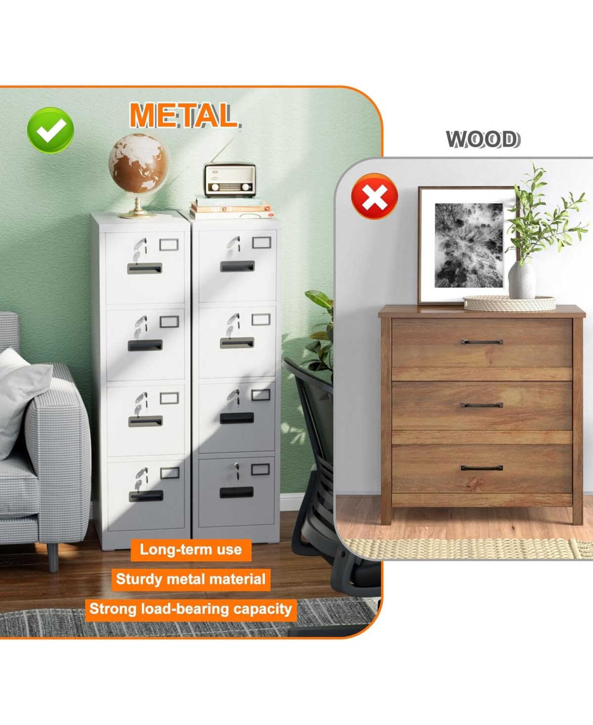 Boyel Living 4 Drawer Metal File Cabinet with Lock, Vertical Filing Cabinet for Letter/Legal/A4/F4, Home Office Storage with Name Card Holder