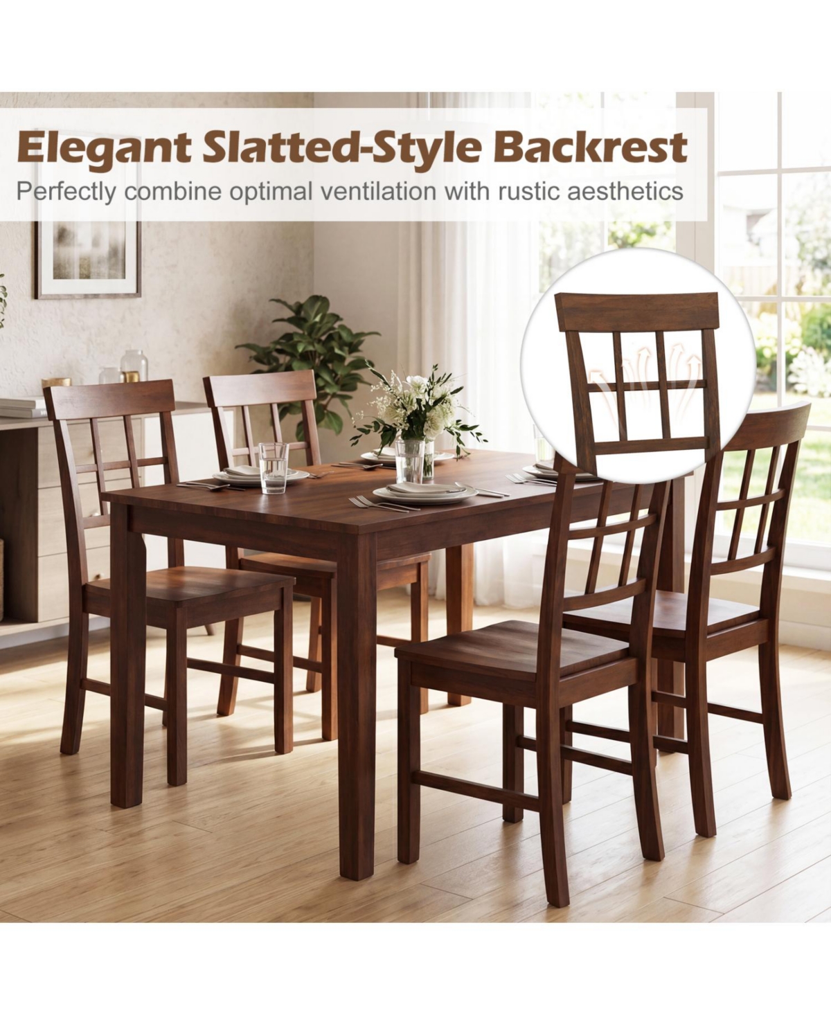Slickblue Solid Rubber Wood Dining Chair Set of 2 with High Back Design