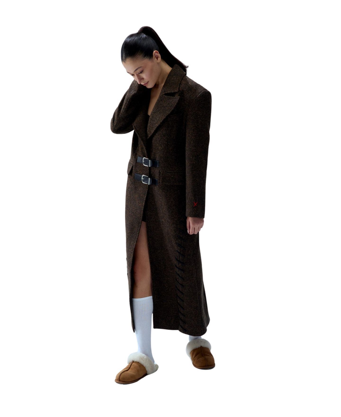 Женское пальто PCFG Cashmere And Wool Blend Long Overcoat, цвет: Коричневый — фото 2