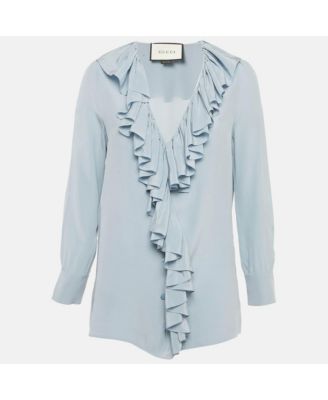 Women's Silk Ruffled V-Neck Blouse
