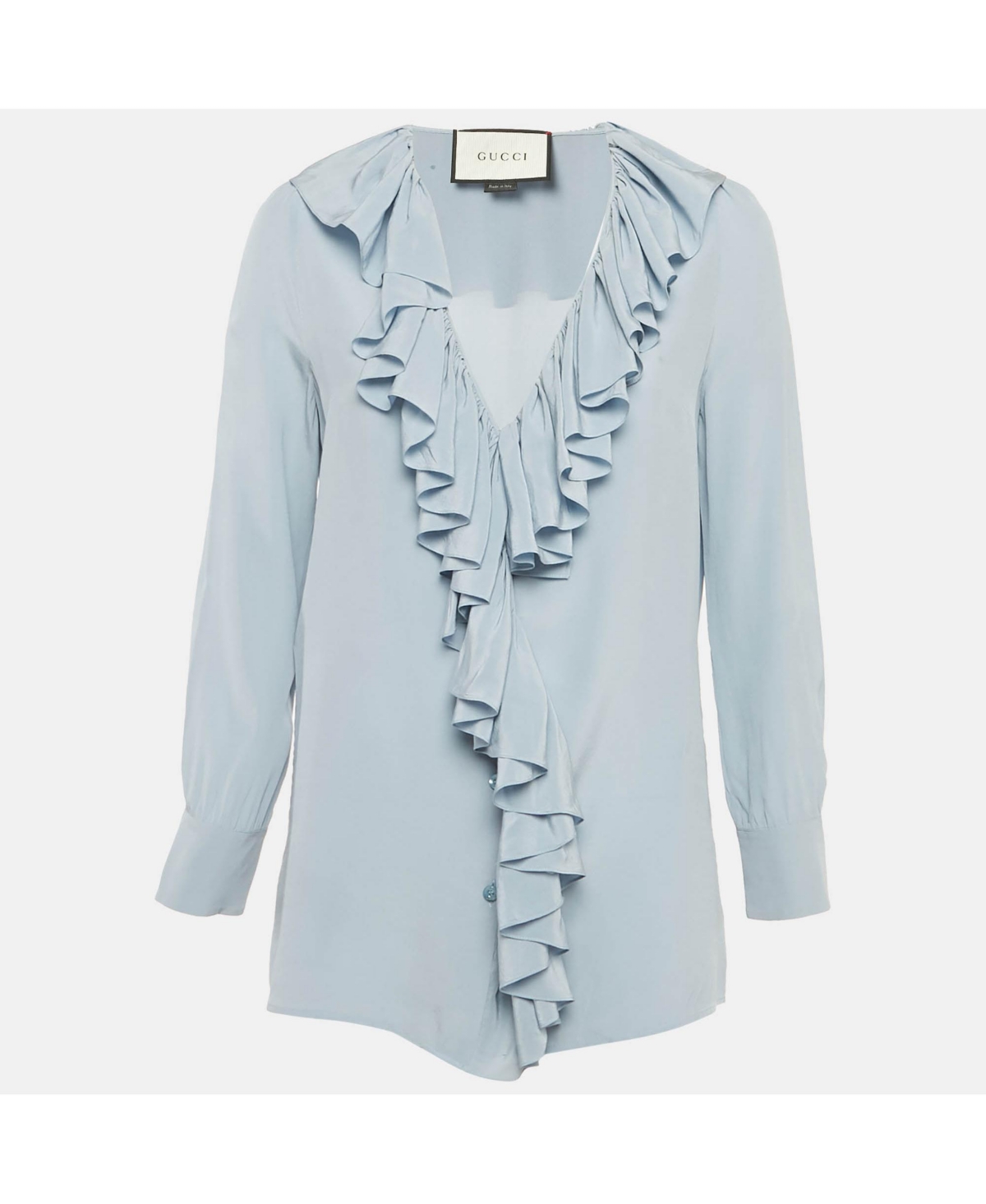 Pre-Owned Gucci Women's Silk Ruffled V-Neck Blouse