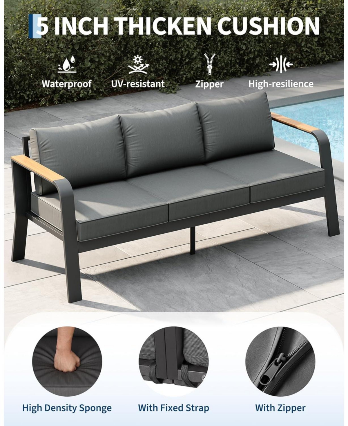 gaomon 5 Seats Outdoor Patio Furniture Set, Patio Conversation Set with Coffee Table for Poolside Balcony Deck, 4 Piece