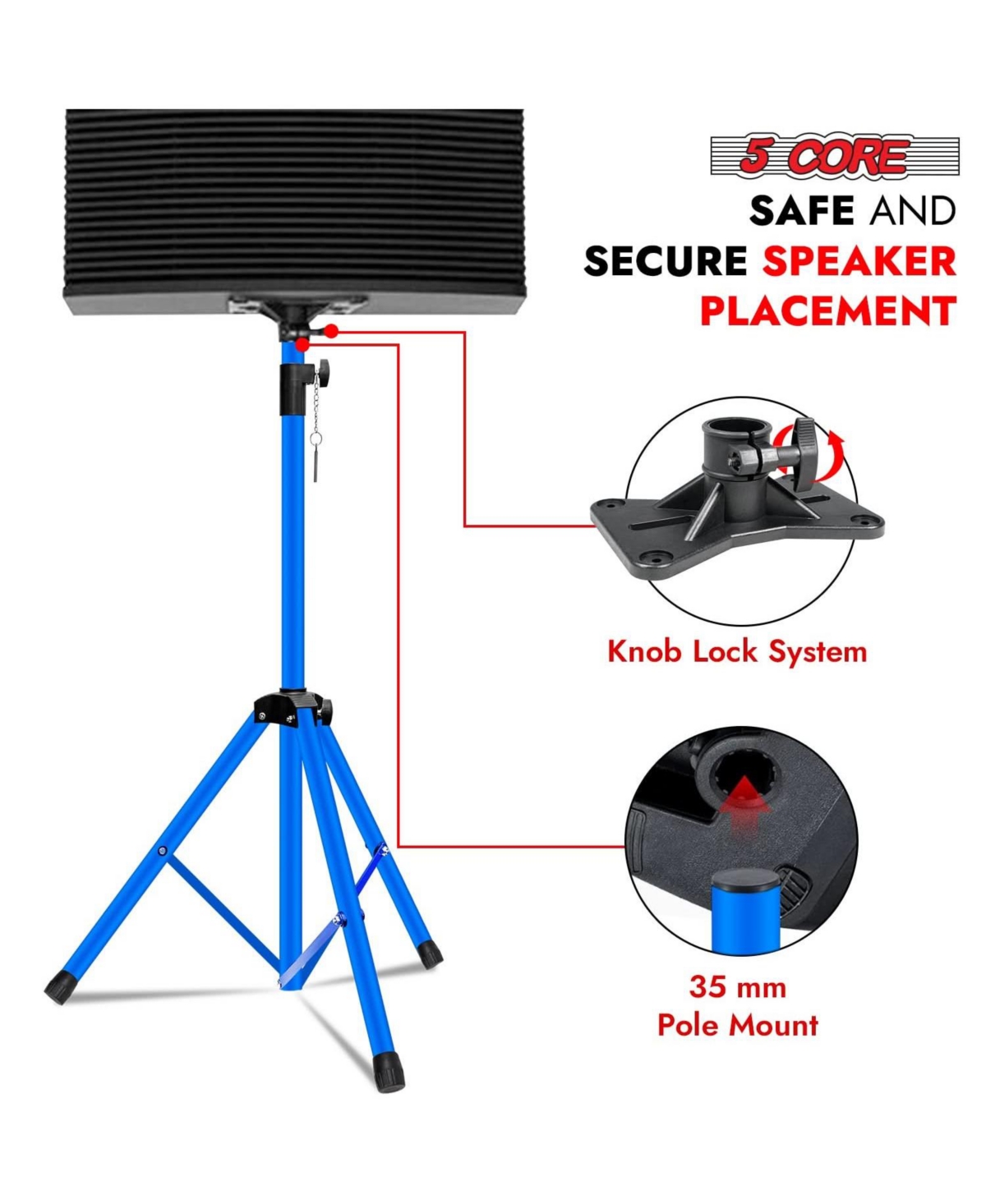 5 core Speaker Stand Tripod Heavy Duty Adjustable 72" Universal Mount for Pa Dj Studio