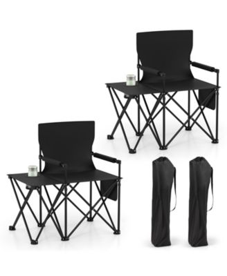 2 Piece Oversized Camping Chair with Side Table 2 Storage Pockets Cup Holder for Trip