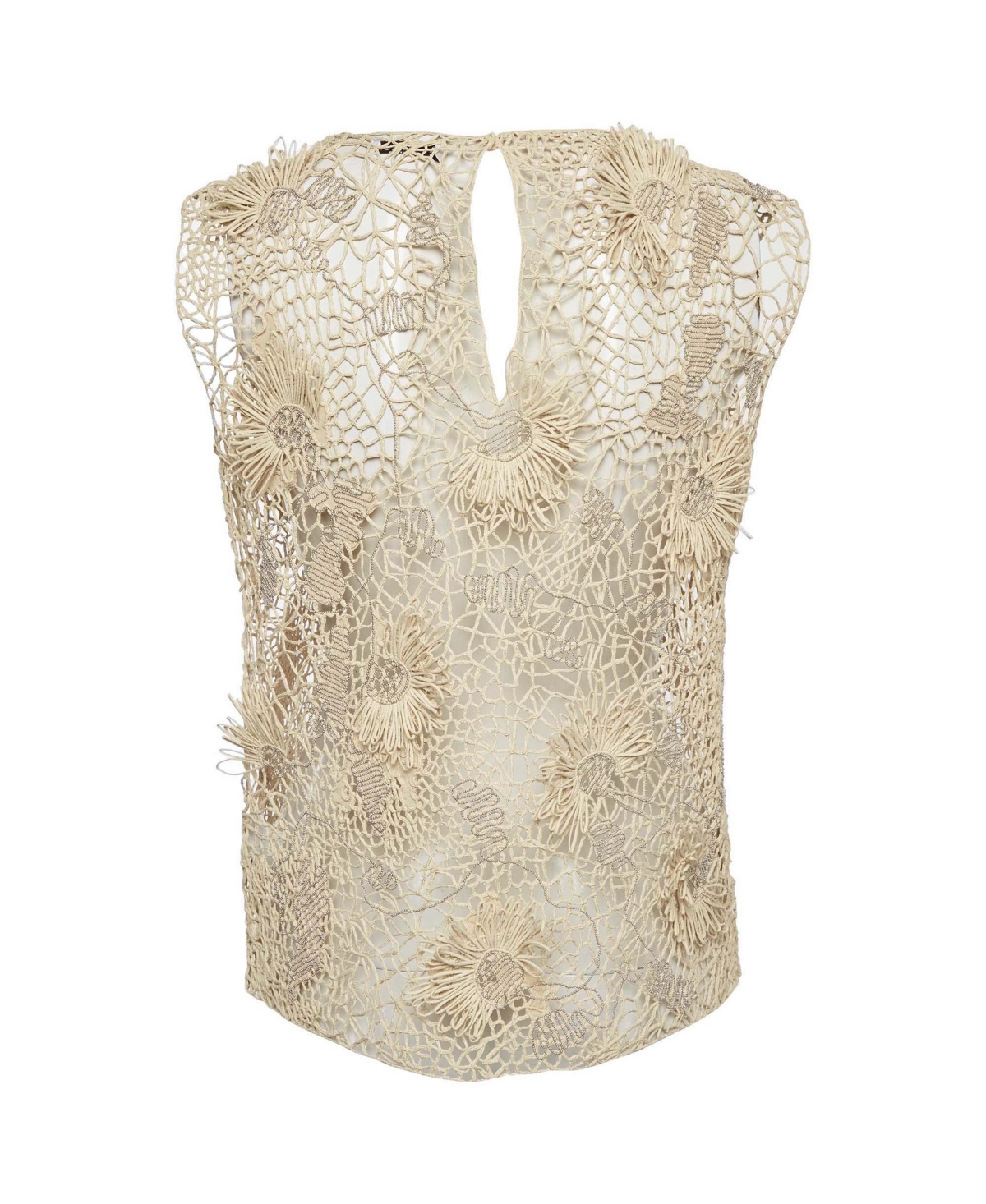 Pre-Owned Brunello Cucinelli Women's Lace Floral Applique Sheer Top