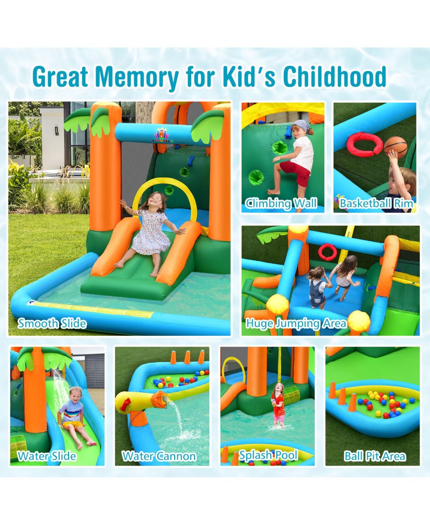 Детская игрушка Slickblue Backyard Inflatable Water Slide Bounce House with Safety Handrail, 300 lb. Capacity, 3–10 лет, цвет: Разноцветный — фото 7
