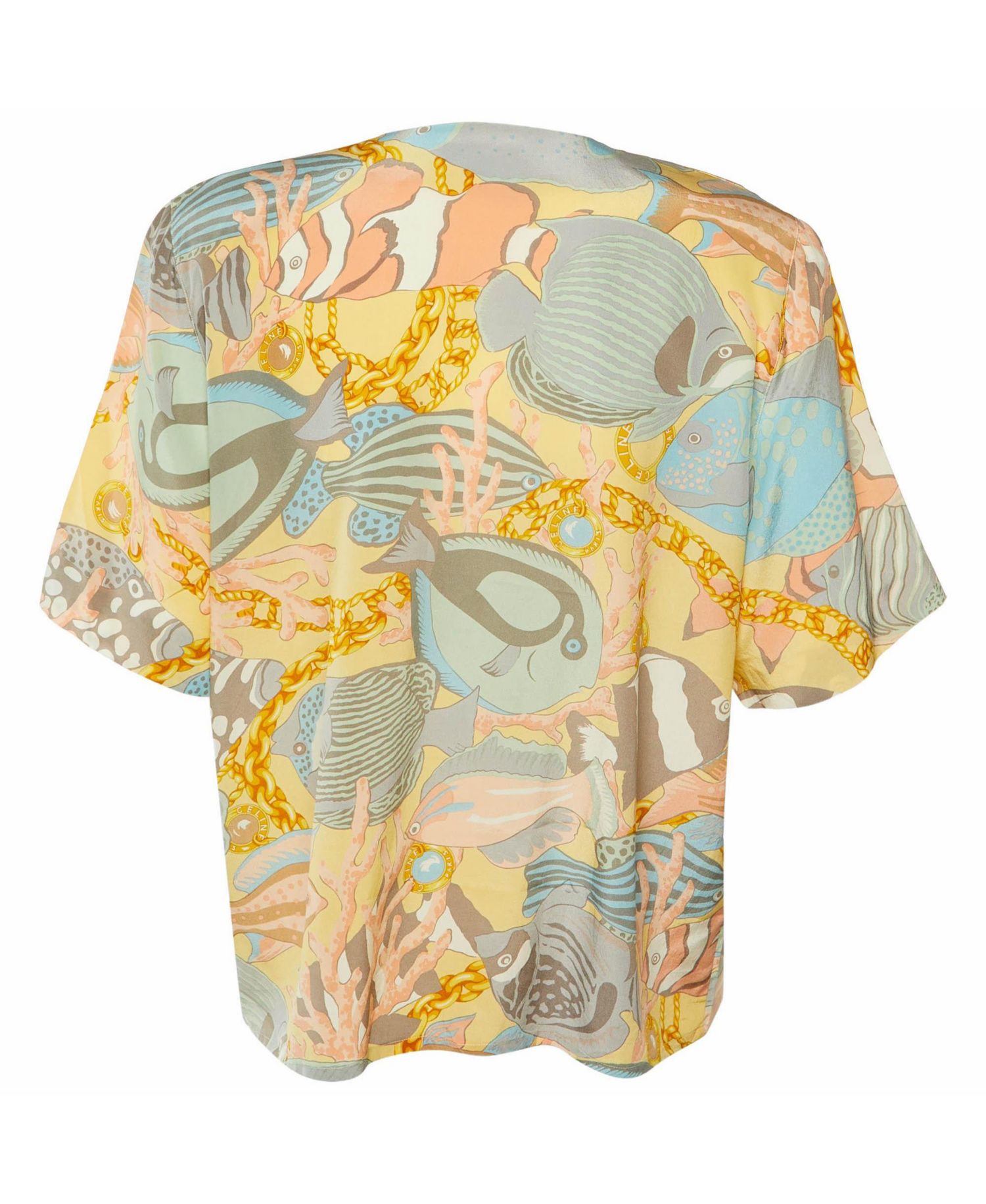 Women's Fish Print Silk Short Sleeve Blouse