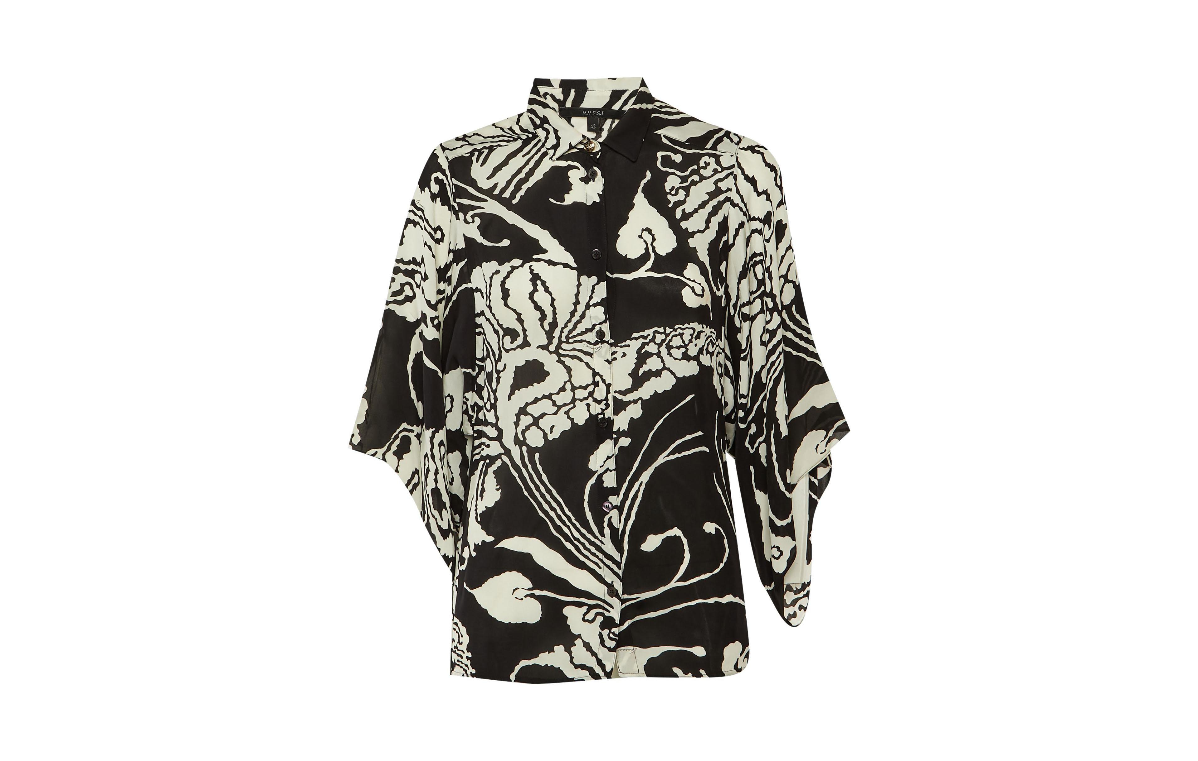Pre-Owned Gucci Women's Monochrome Printed Silk Shirt
