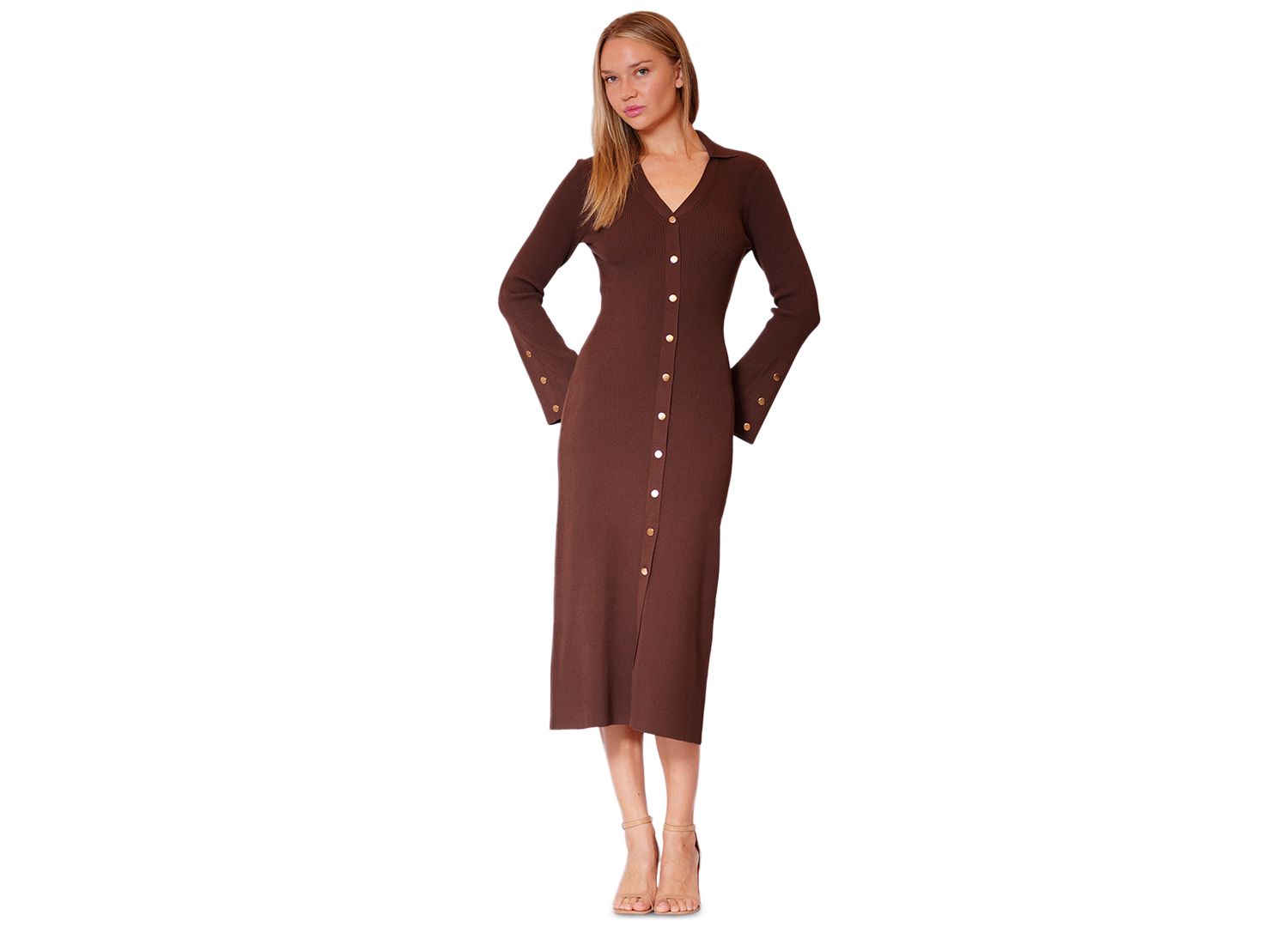 Women's V-Neck Button-Front Sweater Dress