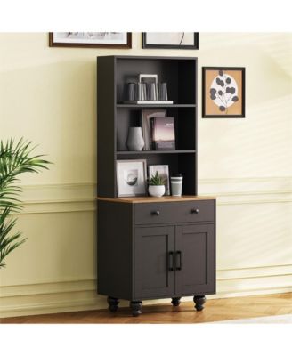 Farmhouse Tall Storage Cabinet with Gourd-Shaped Solid Wood Legs
