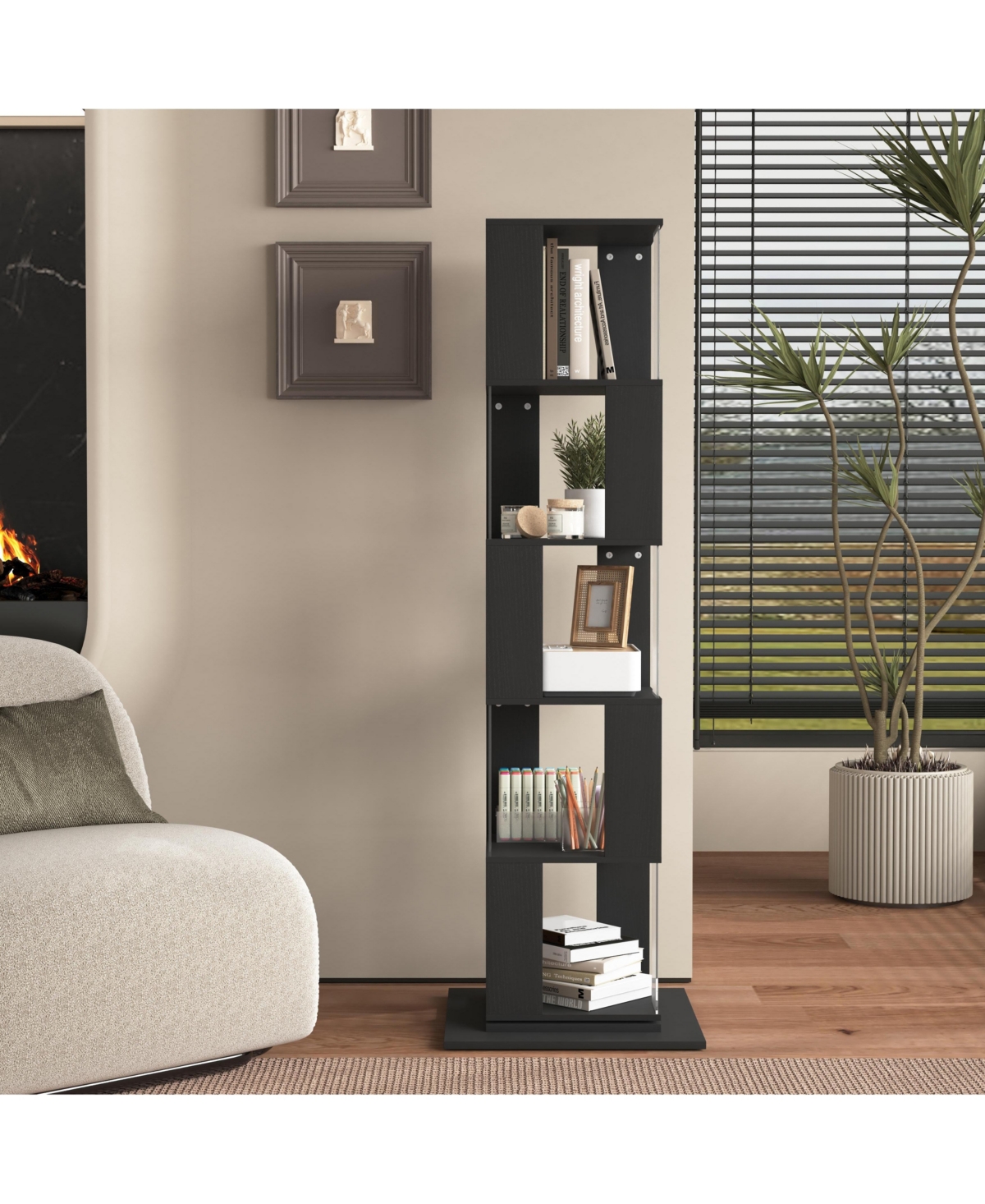 flynama 5-Tier 360 Degree Rotating Bookshelf with Acrylic Panels Display Shelf