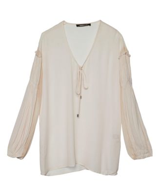 Women's Tie-Neck Pleated Sleeve Crepe Blouse
