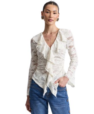 Women's Ruffle-Detail Lace Cardigan