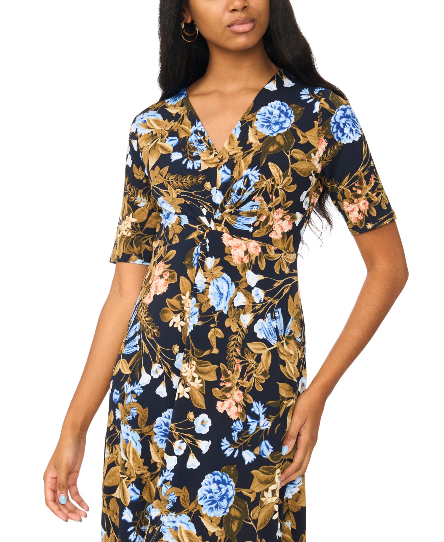 Women's V-Neck Twist-Front Midi Dress