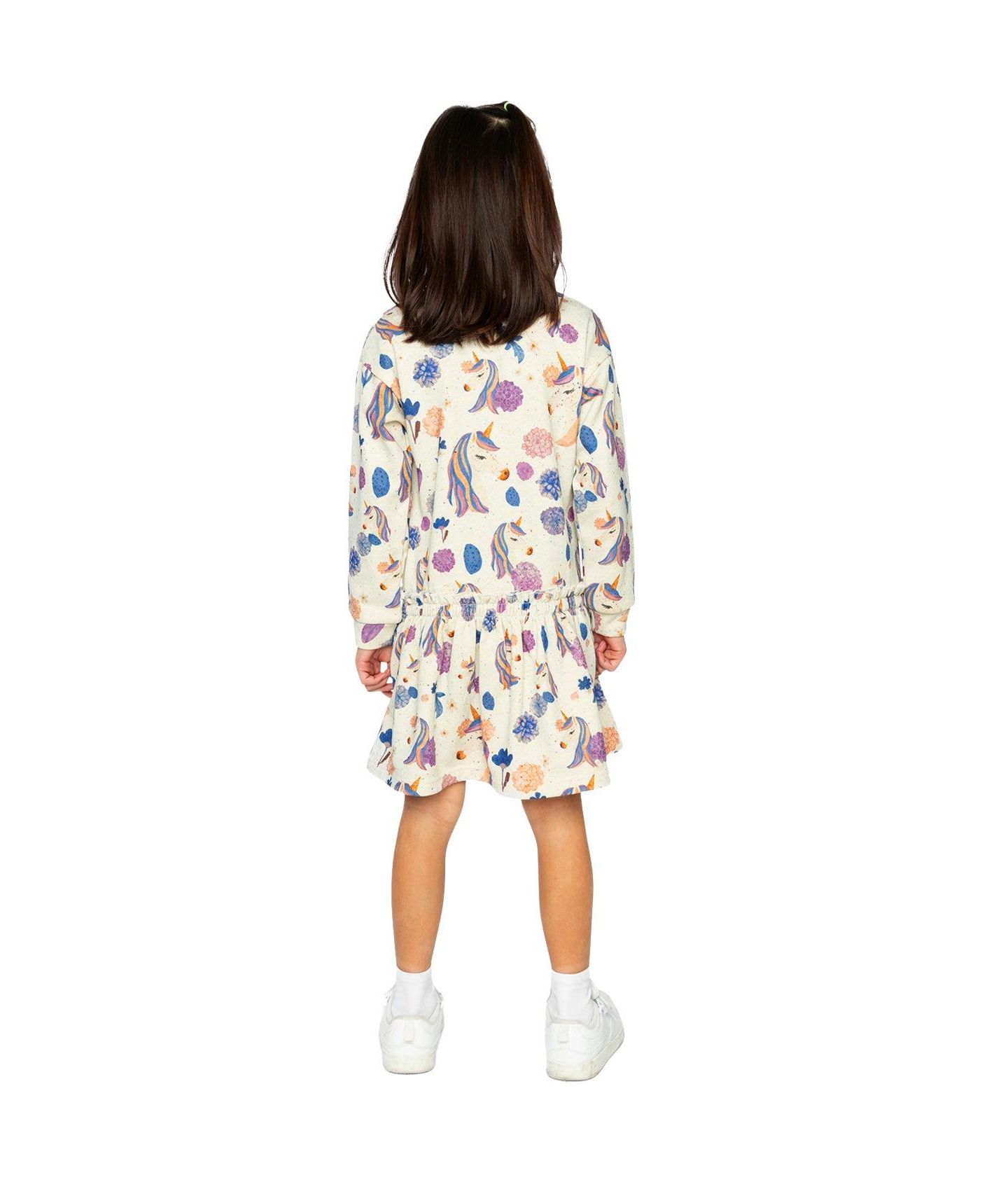 Платье Deux par Deux French Terry Dress Unicorn Print для девочек, цвет: Бежевый с принтом — фото 5