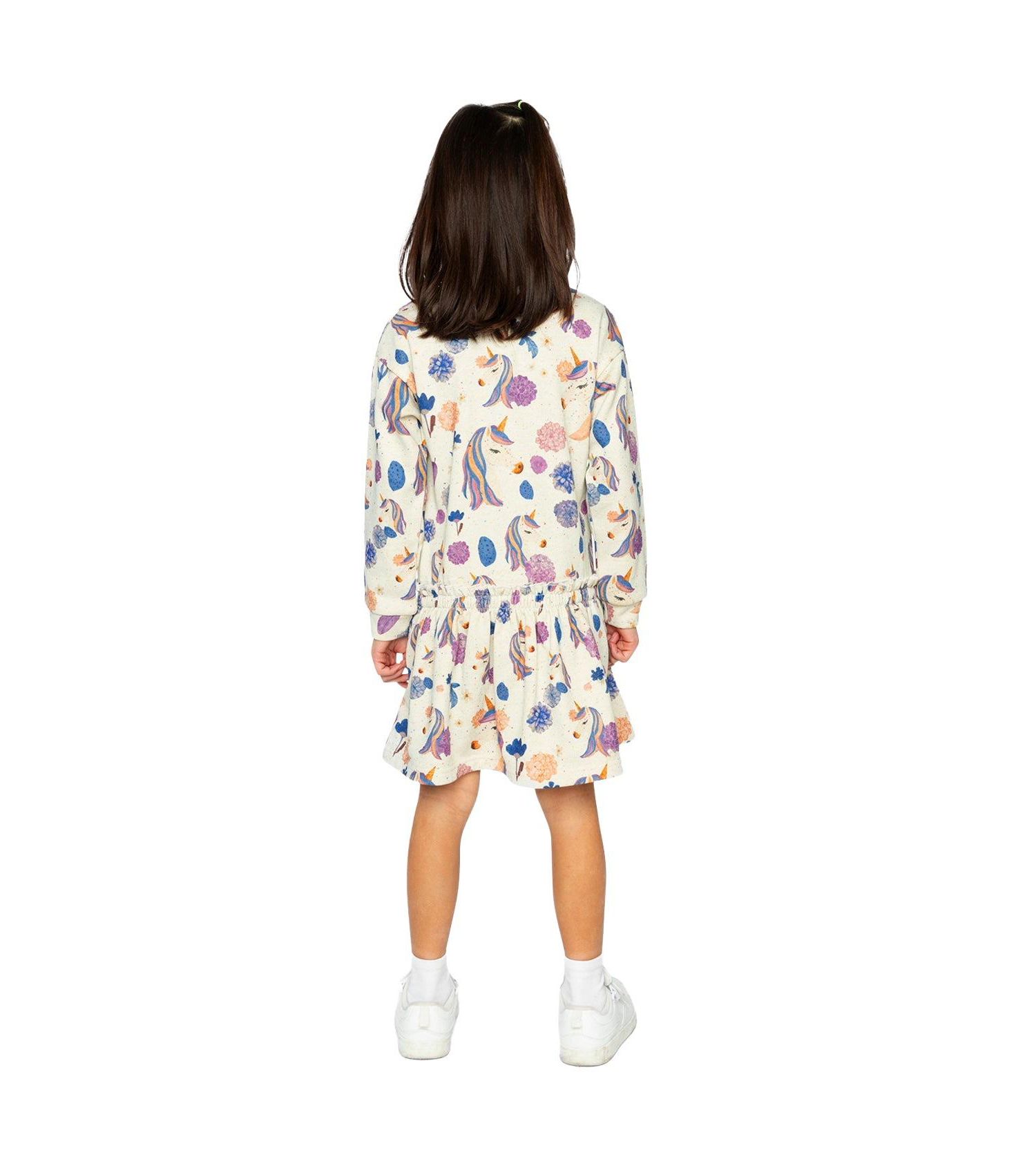 Little and Big Girl 6-12Y French Terry Dress Unicorn Print