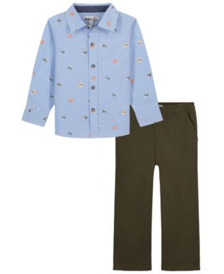 Toddler Boys' 2T-5T Woven Long-Sleeve Shirt and Pants, 2-Piece Set