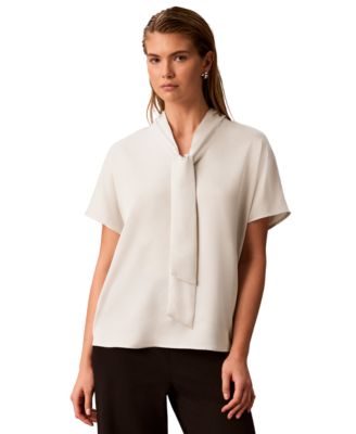 Women's Matte Satin Tie-Neck Blouse