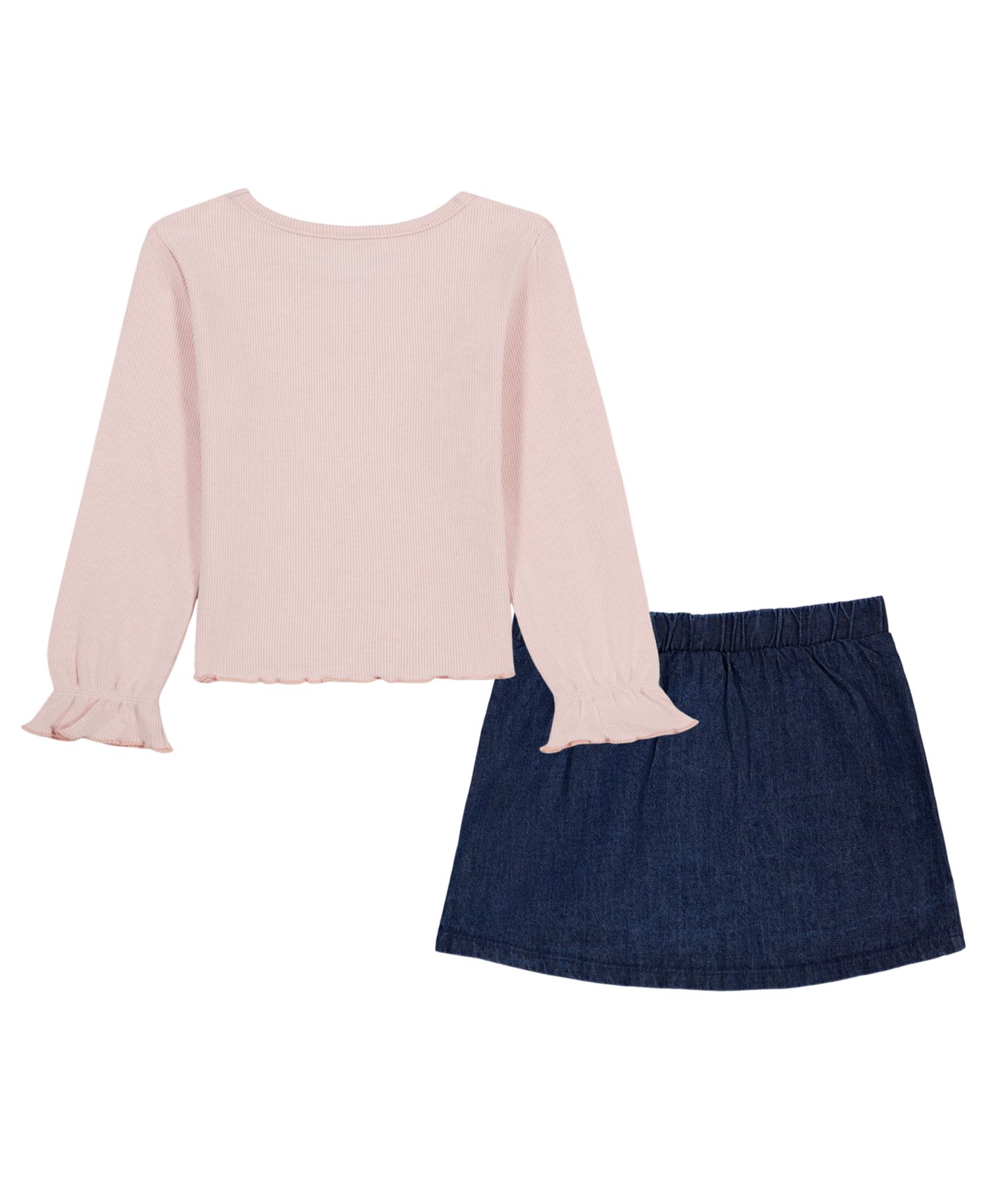 Girls' 2T-6X Long-Sleeve Top and Denim Skort, 2-Piece Set