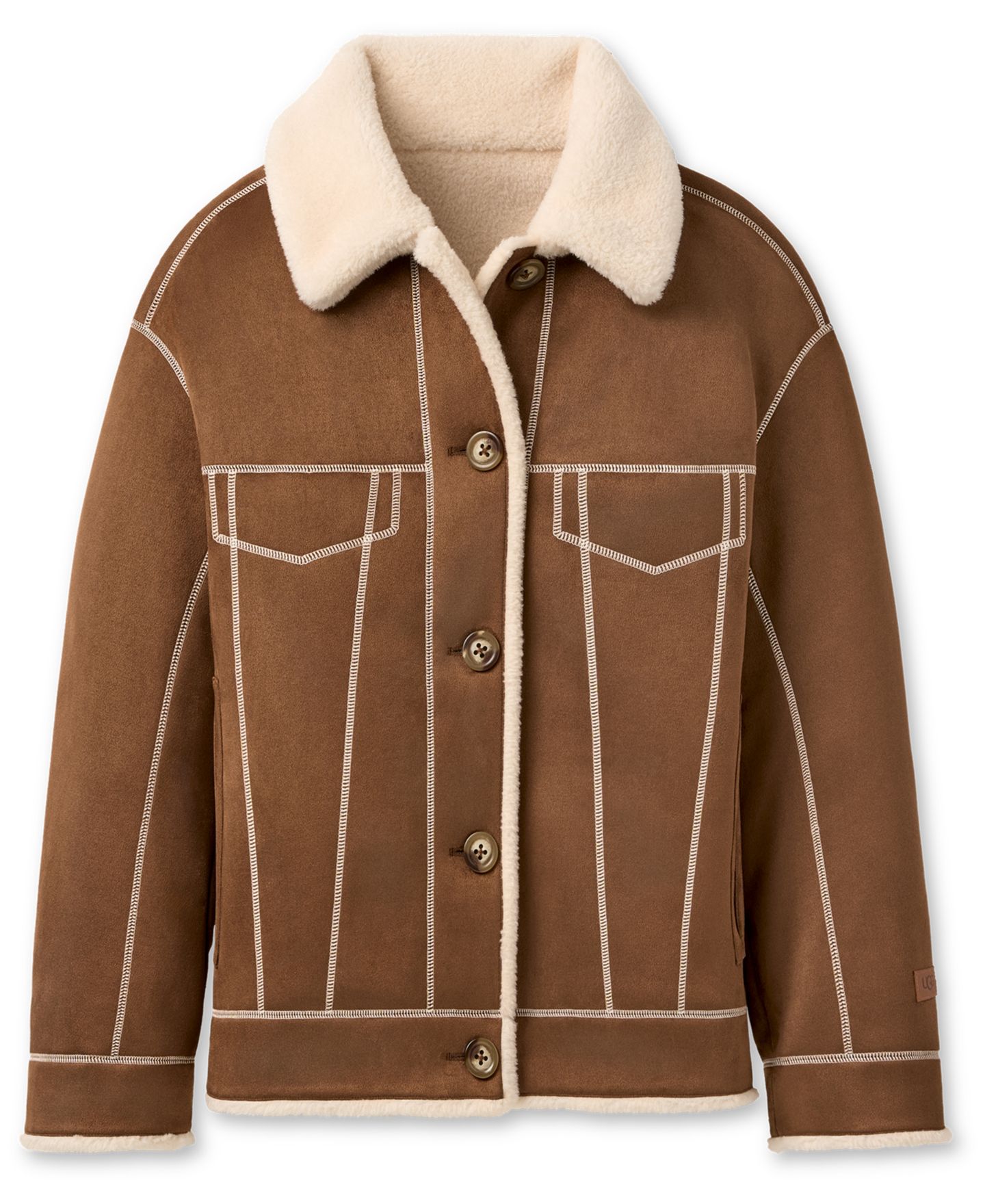 Женская куртка UGG Frankie Collared Neck Reversible Trucker, цвет: Каштановый / Кремовый — фото 2