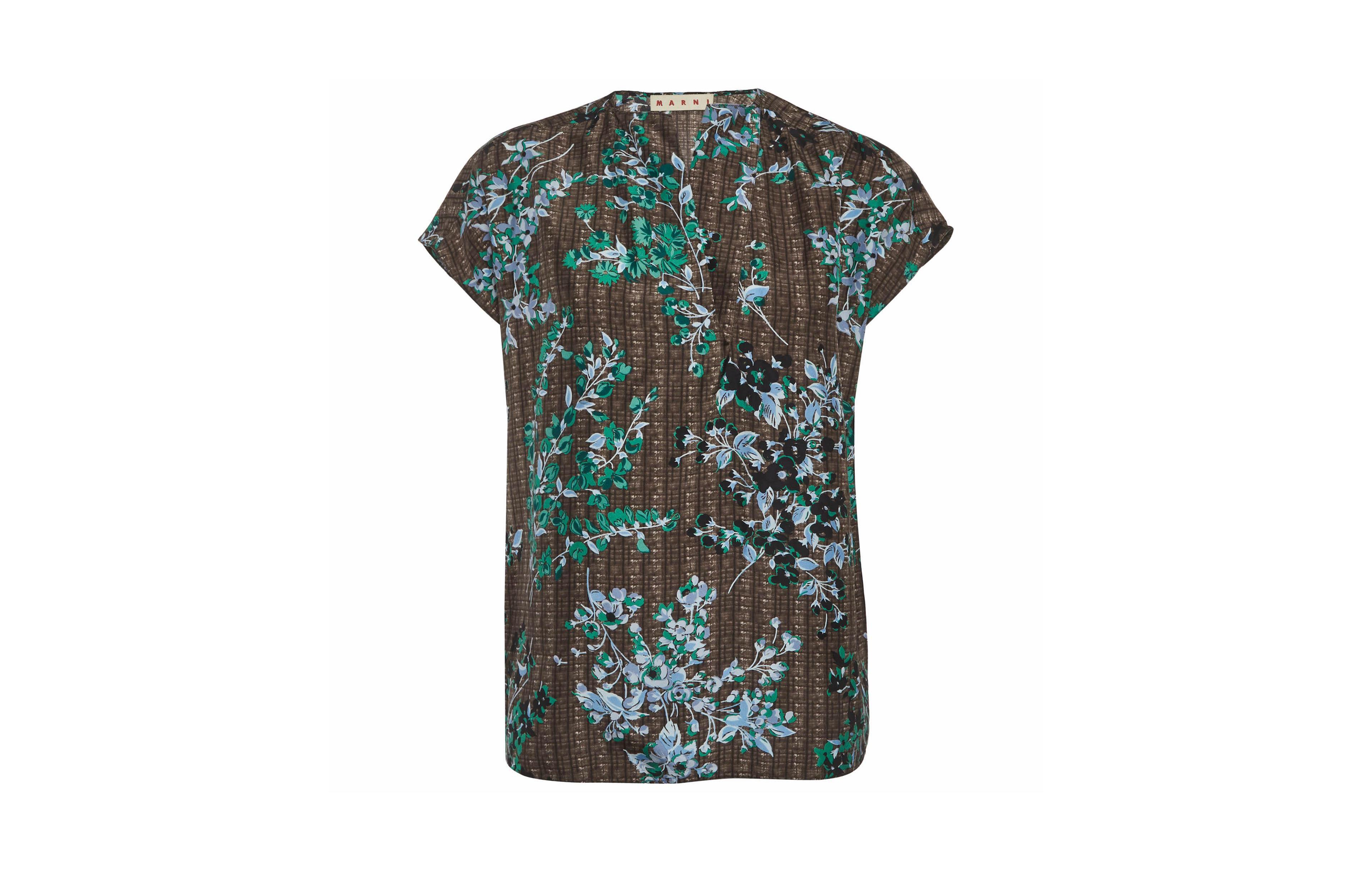 Pre-Owned Marni Women's Floral-Print Silk Voile Blouse
