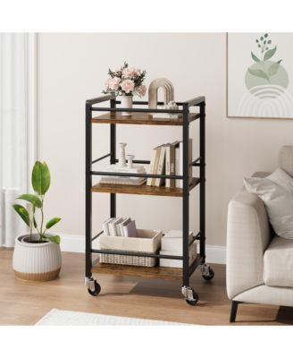 3-Tier Rolling Bar Cart with Wheels Mini Mobile Utility Serving Cart for Dining, or Living Room Lockable Storage Shelf for Wine, Liquor, Coffee