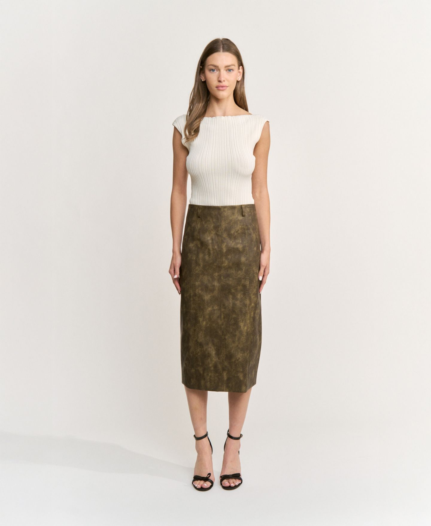 Женская юбка En Saison Margot Zippered Midi, цвет: Оливковый — фото 2