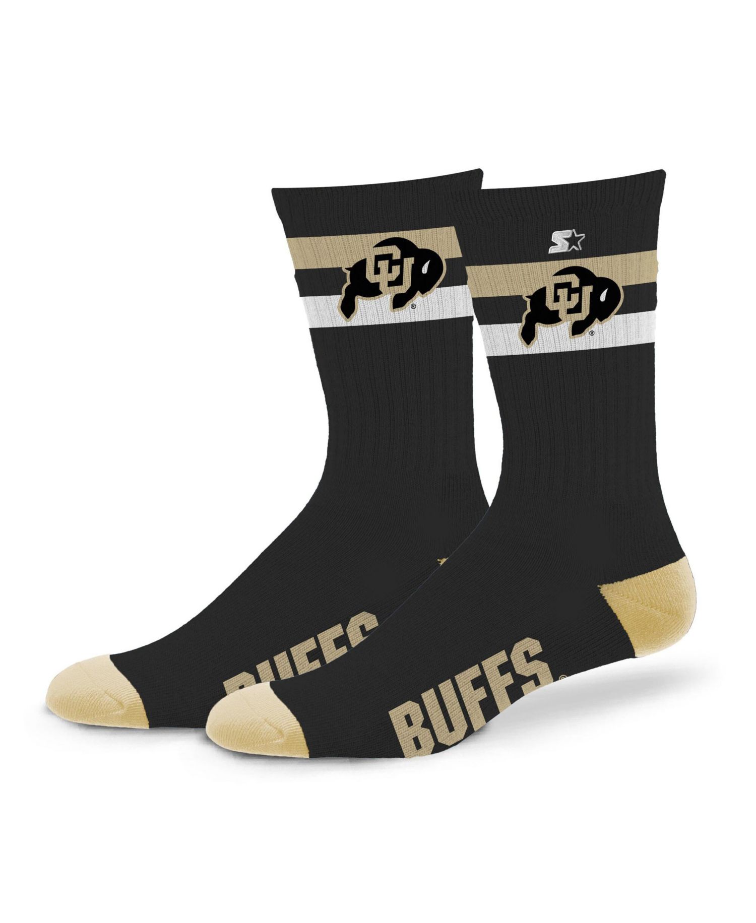 Men's and Women's Colorado Buffaloes Team Color Two-Stripe Crew Socks