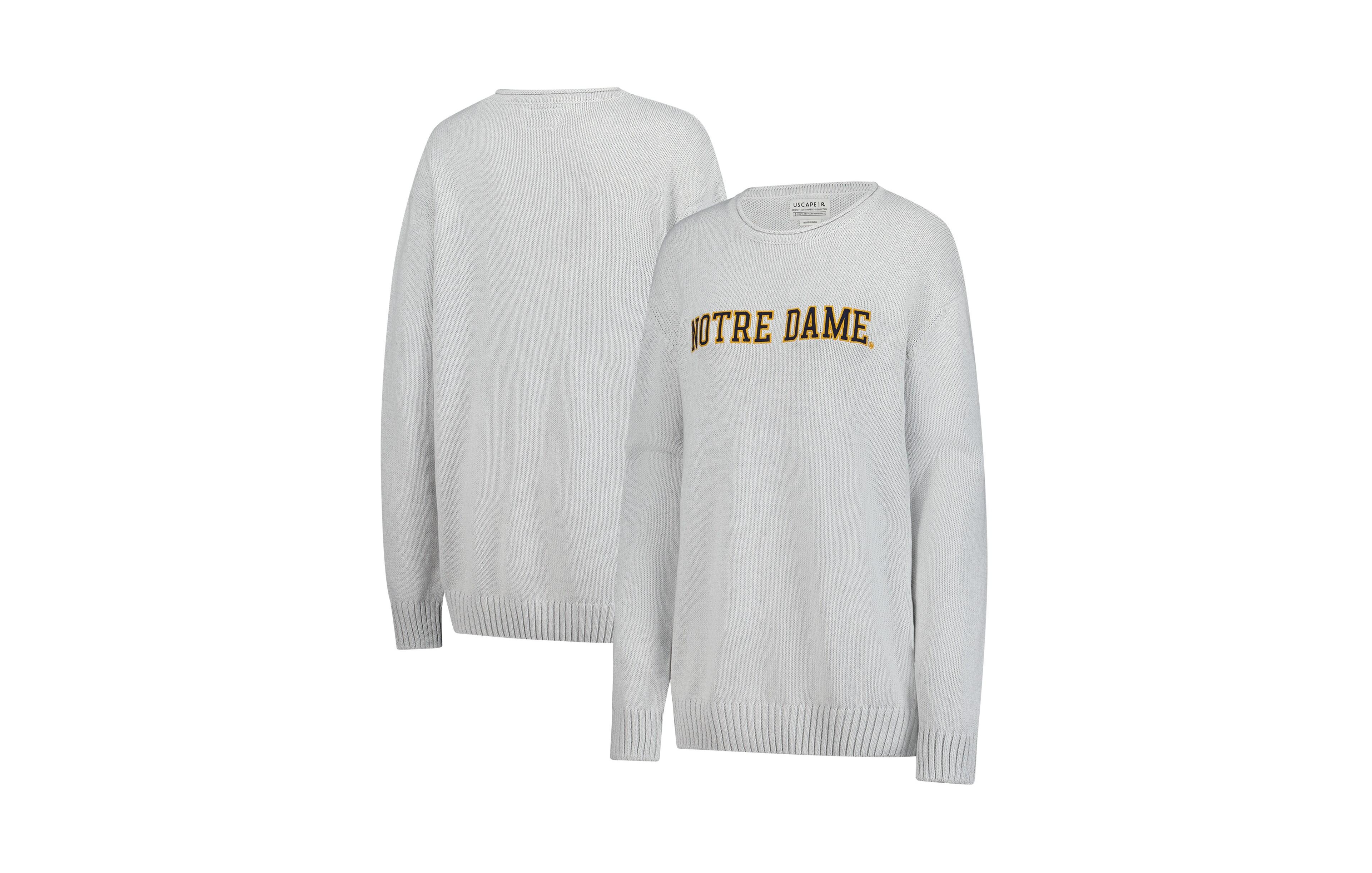Uscape Apparel Men's and Women's Ash Notre Dame Fighting Irish Embroidered Applique Sweater