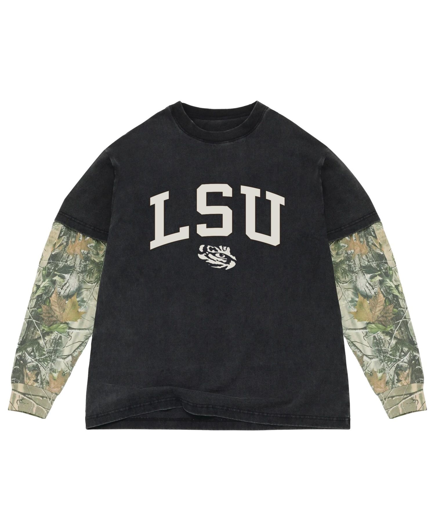 Men's Black/Camo LSU Tigers Back Bay Twofer Heavyweight Long Sleeve T-Shirt