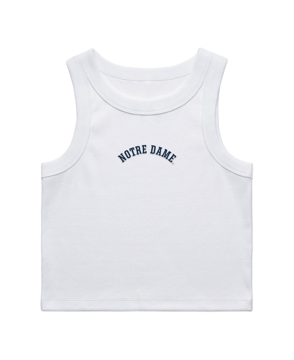 Uscape Apparel Women's White Notre Dame Fighting Irish Upside Down Embroidery Ribbed Cropped Tank Top