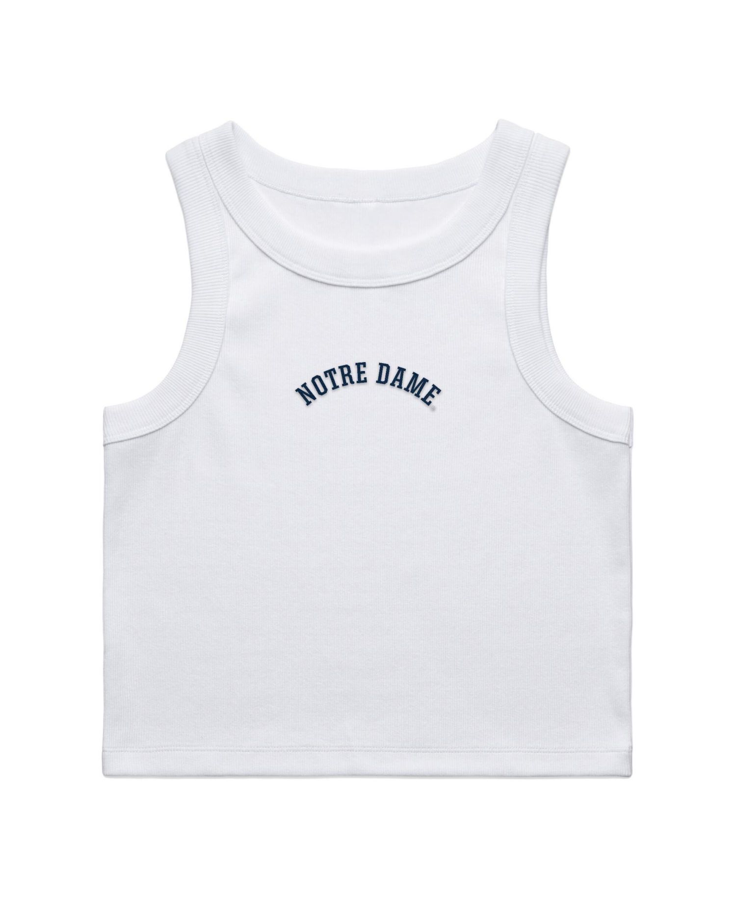 Women's White Notre Dame Fighting Irish Upside Down Embroidery Ribbed Cropped Tank Top