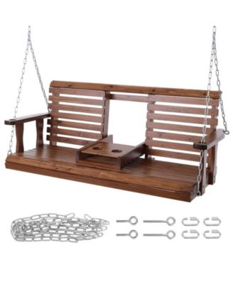 60" Porch Swing Bench Wooden Hanging Outdoor Garden Patio Courtyard Brown