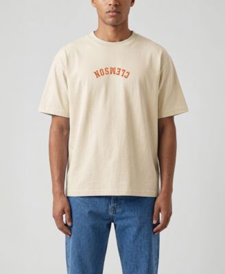 Men's Cream Clemson Tigers Upside Down Embroidered Vintage Heavyweight T-Shirt