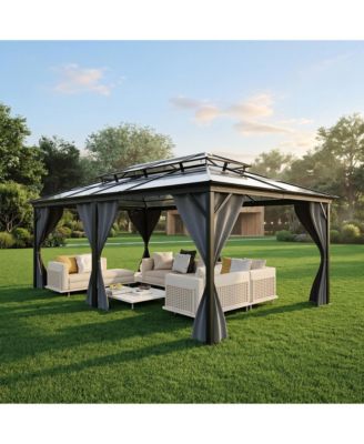 12 x 20 FT Hardtop Gazebo with Double Roof and Aluminum Alloy Frame and PC Panels for Patio, Deck, Backyard, Lawn, and Garden