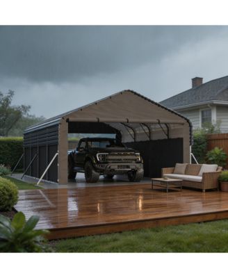 12x20 FT Heavy Duty Steel Carport, Galvanized Metal Vehicle Shelter with Painted Steel Roof