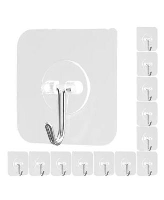 12-Pack Adhesive Wall Hooks - Heavy-Duty Stainless Steel Towel Hangers