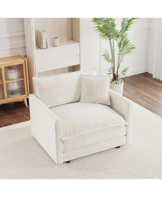 Comfy Deep Single Seat Sofa Upholstered Reading Armchair Living Room Chair  Chenille Fabric , 1 Toss Pillow
