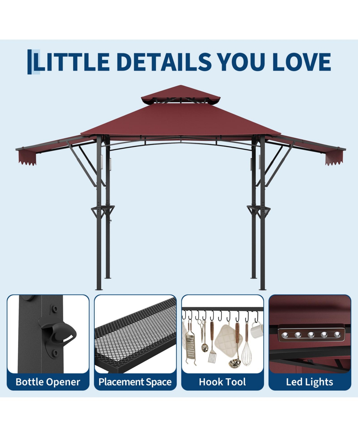 homfan Heavy Duty 8x5 Ft Bbq Grill Gazebo with Arched Roof, Double Folding Doors and Iron Frame for Outdoor Cooking, Lawn, Garden