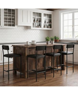 Set of 8 Bar Stools with Back and Footrest - 25.5" Upholstered Counter Height Chairs for Kitchen Island or Bar - Easy Assembly
