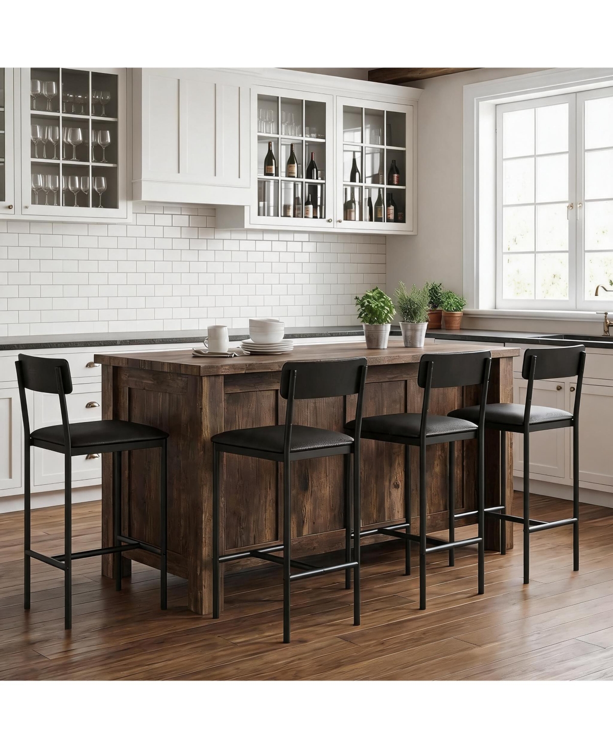 homfan Set of 8 Bar Stools with Back and Footrest - 25.5" Upholstered Counter Height Chairs for Kitchen Island or Bar