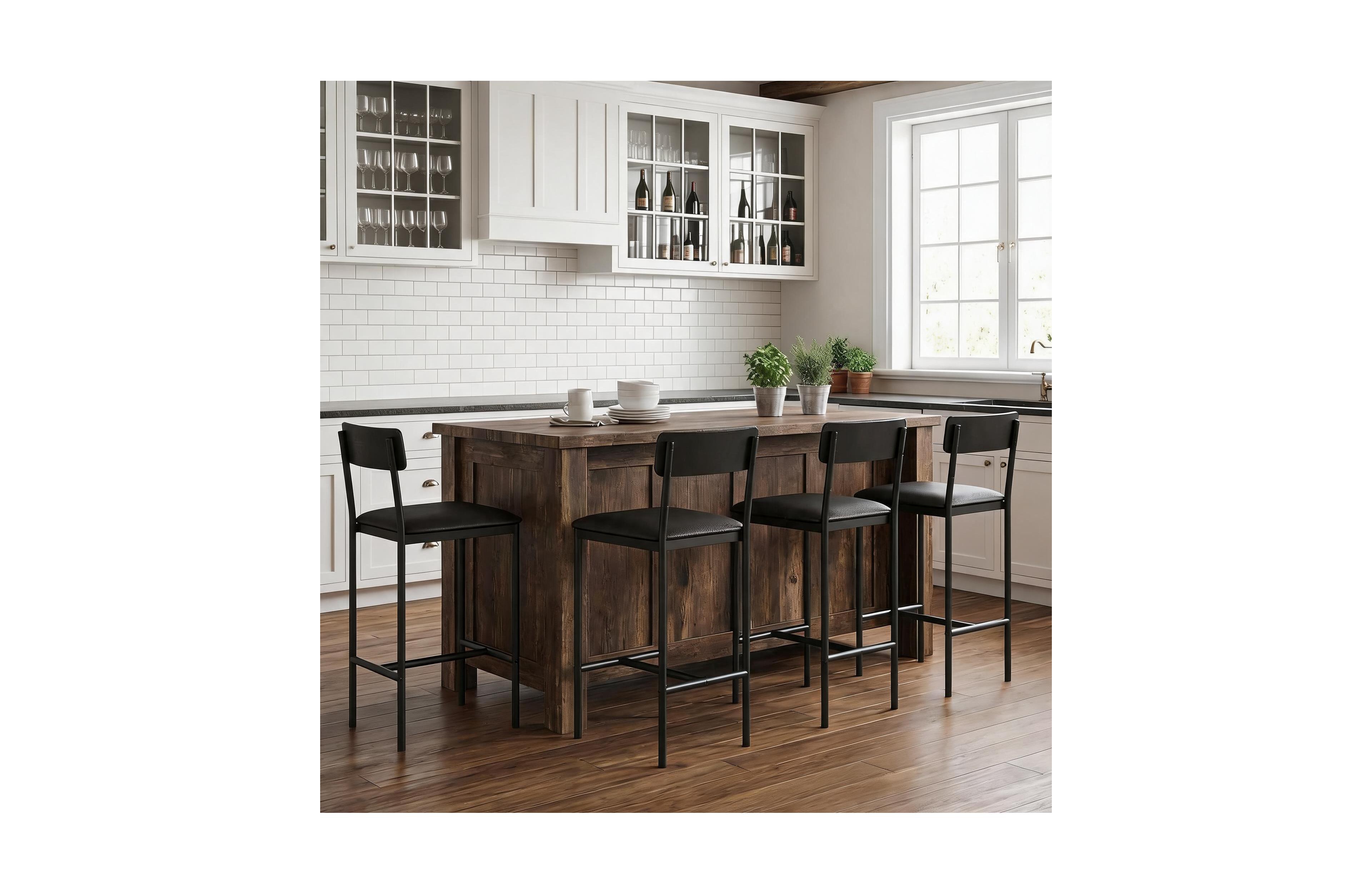 homfan Set of 8 Bar Stools with Back and Footrest - 25.5" Upholstered Counter Height Chairs for Kitchen Island or Bar