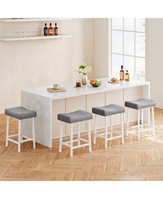 30-Inch Set of 4 Saddle Bar Stools Counter Height Metal Frame Kitchen Island Bar Chairs with Footrest for Home Bar