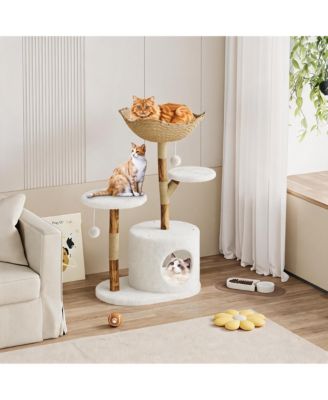50-Inch Multi-Level Wood Cat Tree for Large Cats, Modern Tower with Scratching Posts, Perch and Bed, Minimalist Furniture, Fits Home Decor