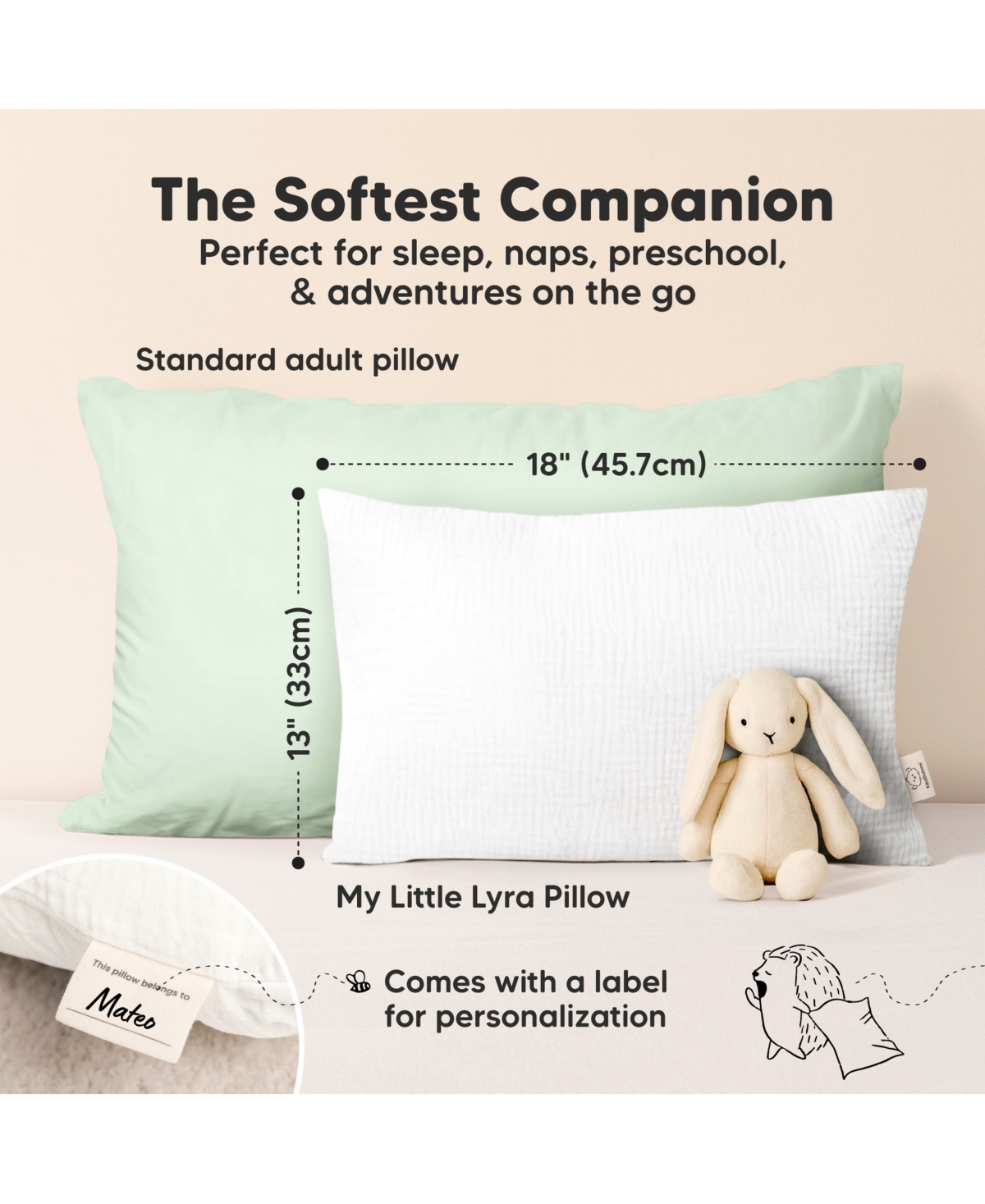 KeaBabies Toddler 1-Pack Lyra Muslin Pillow with Pillowcase 13x18, Organic Cotton for Boys, Girls, Sleeping, Travel