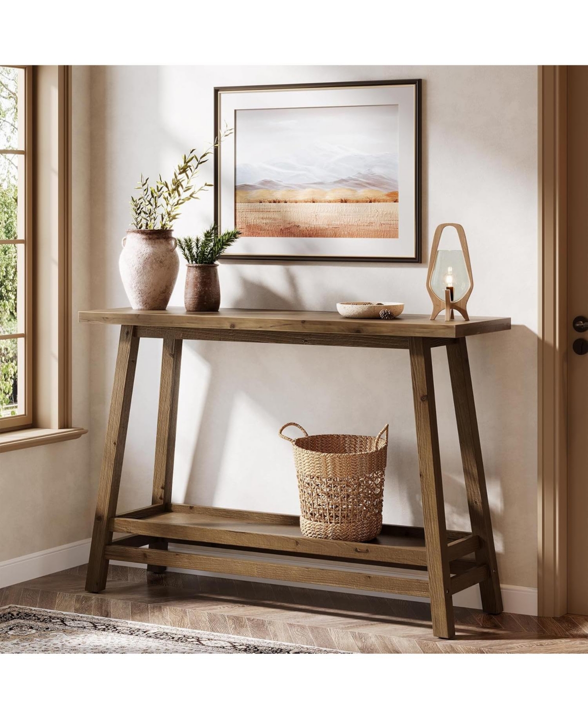 Tribesigns 41.3" Farmhouse Console Table, Solid Wood Entryway Table with Storage Shelf