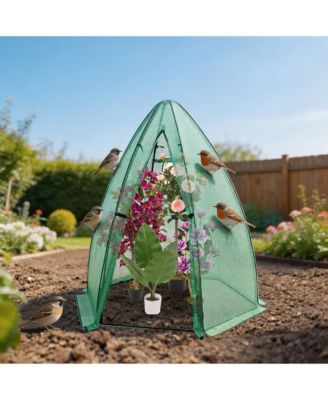 PE Greenhouse with Iron Frame, Peaked Plant Grow Tent for Outdoor Garden Backyard