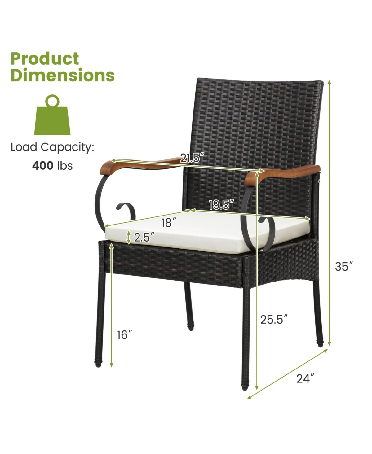 Gymax 5 piece Wicker Dining Set Cushion Armchairs Acacia Wood Table with Umbrella Hole Patio